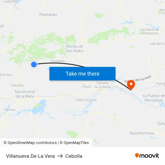 Villanueva De La Vera to Cebolla map