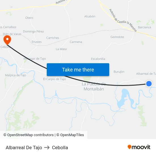 Albarreal De Tajo to Cebolla map