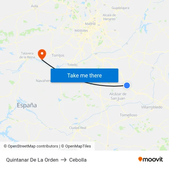 Quintanar De La Orden to Cebolla map