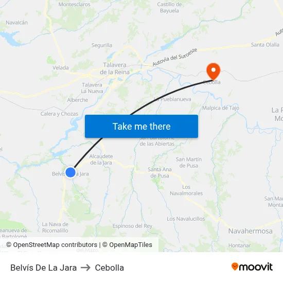 Belvís De La Jara to Cebolla map