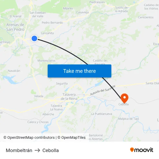Mombeltrán to Cebolla map