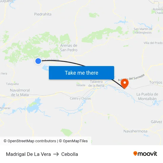 Madrigal De La Vera to Cebolla map