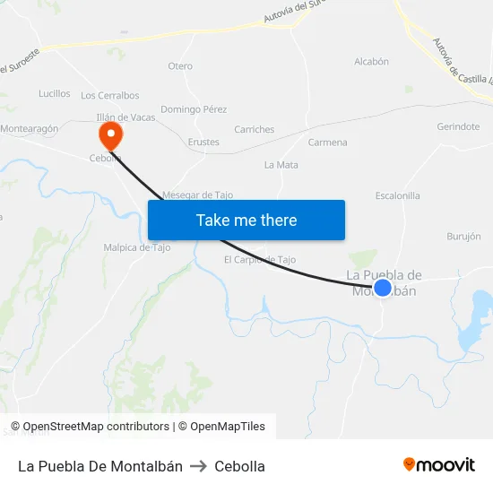 La Puebla De Montalbán to Cebolla map
