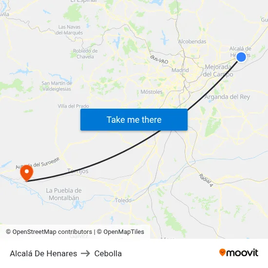 Alcalá De Henares to Cebolla map