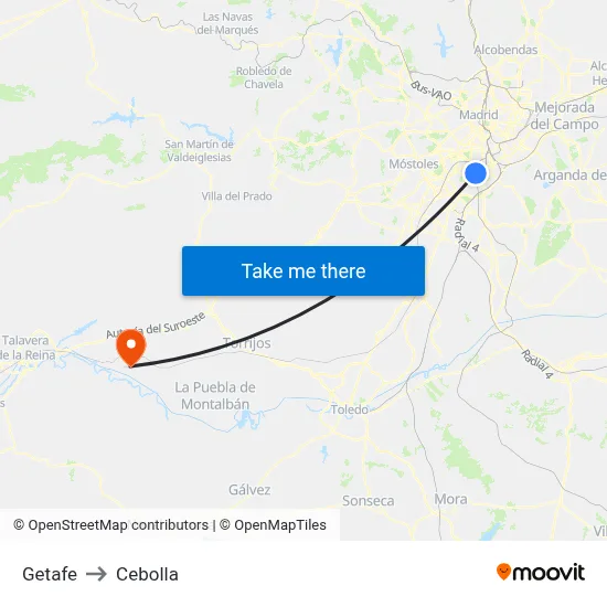 Getafe to Cebolla map