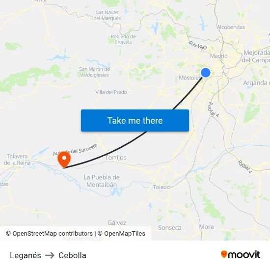 Leganés to Cebolla map