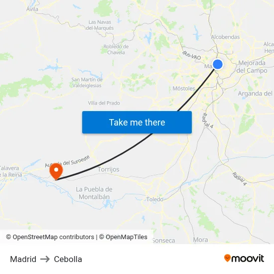 Madrid to Cebolla map