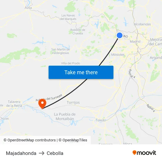 Majadahonda to Cebolla map