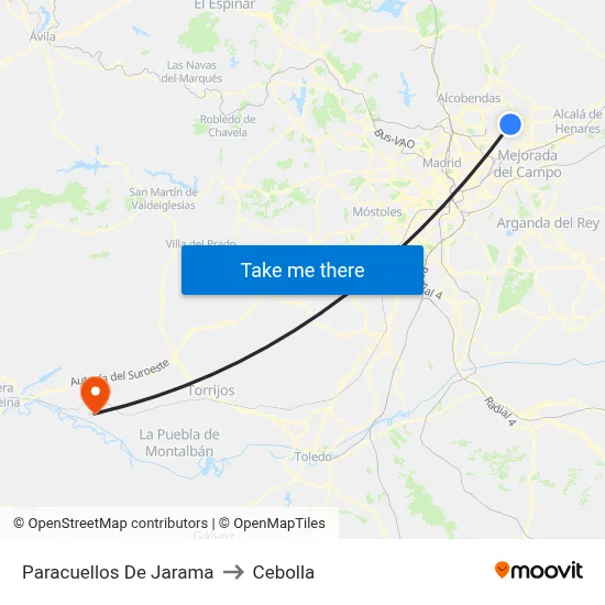 Paracuellos De Jarama to Cebolla map