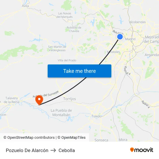 Pozuelo De Alarcón to Cebolla map