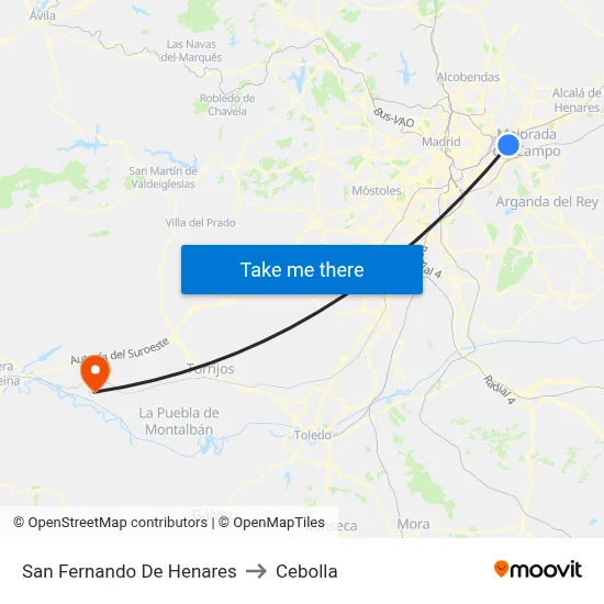 San Fernando De Henares to Cebolla map