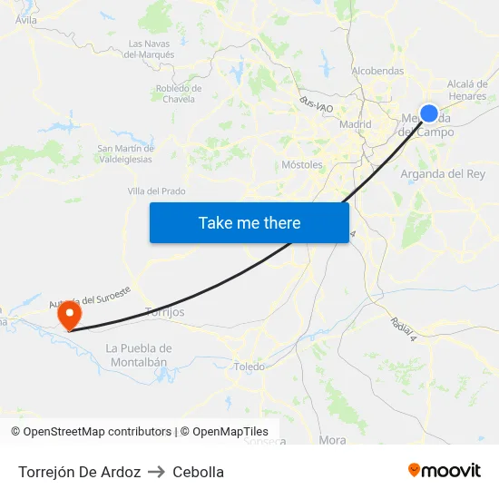 Torrejón De Ardoz to Cebolla map