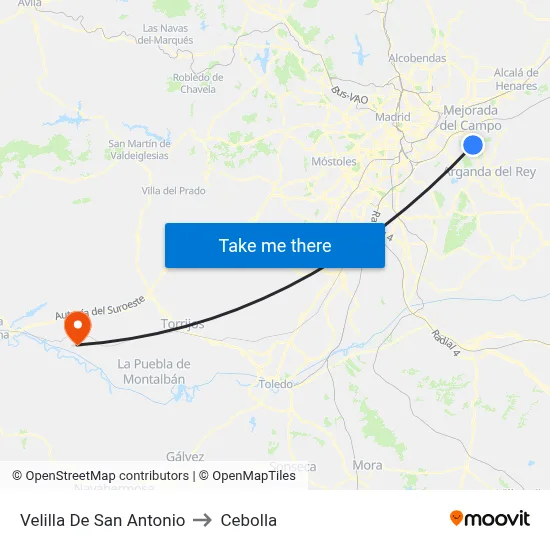 Velilla De San Antonio to Cebolla map