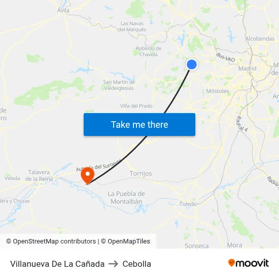 Villanueva De La Cañada to Cebolla map