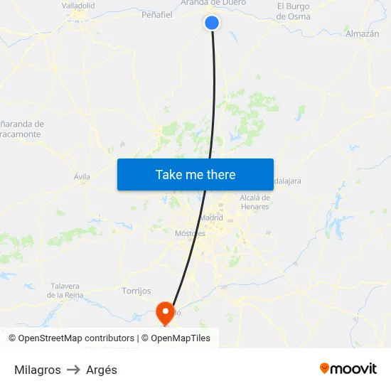 Milagros to Argés map