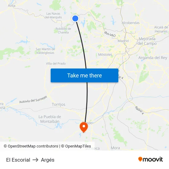El Escorial to Argés map
