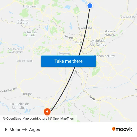 El Molar to Argés map