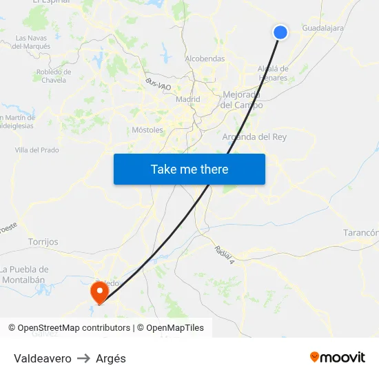 Valdeavero to Argés map