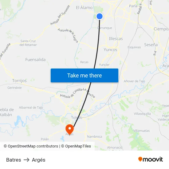 Batres to Argés map