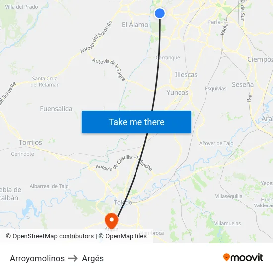 Arroyomolinos to Argés map