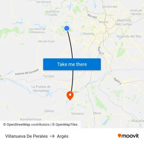Villanueva De Perales to Argés map