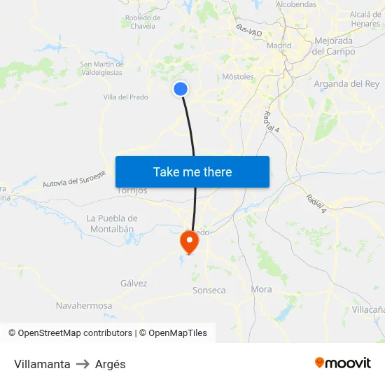 Villamanta to Argés map