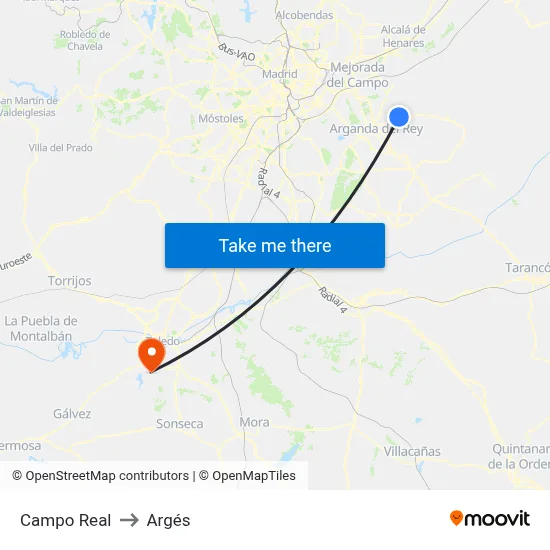 Campo Real to Argés map
