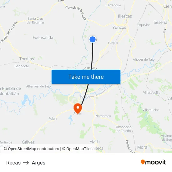 Recas to Argés map