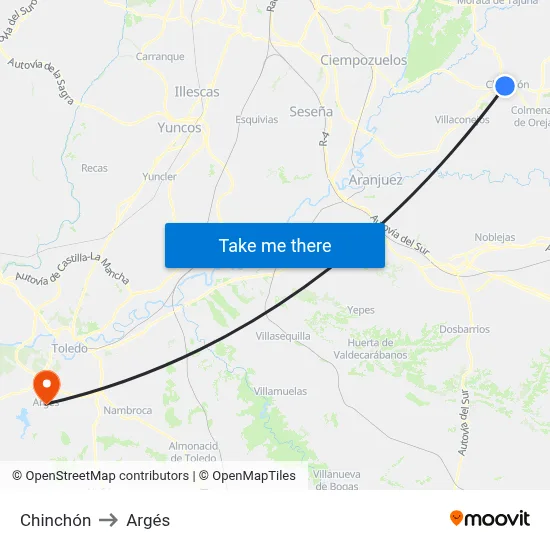 Chinchón to Argés map
