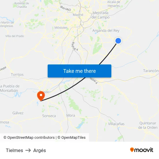 Tielmes to Argés map