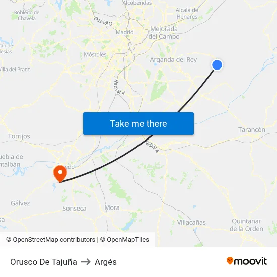 Orusco De Tajuña to Argés map