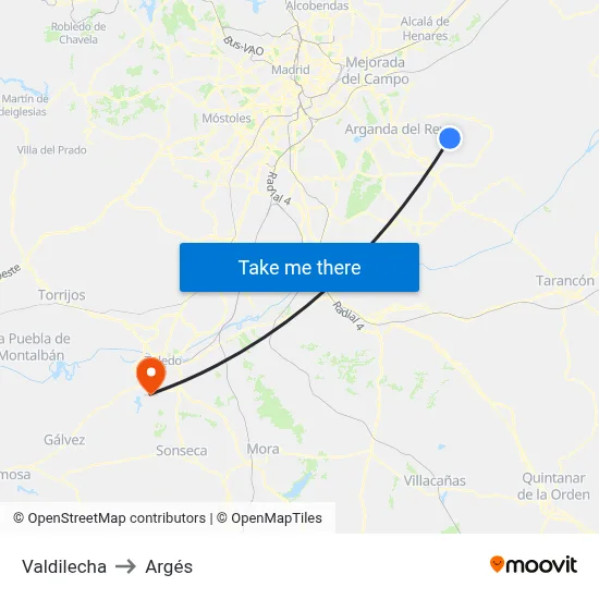 Valdilecha to Argés map