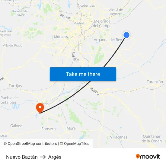 Nuevo Baztán to Argés map