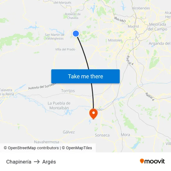 Chapinería to Argés map
