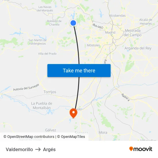 Valdemorillo to Argés map
