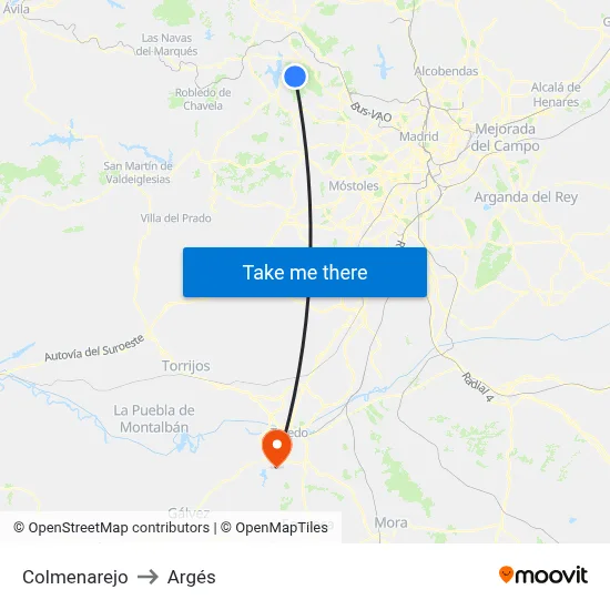 Colmenarejo to Argés map