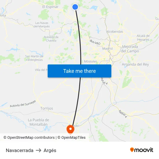 Navacerrada to Argés map