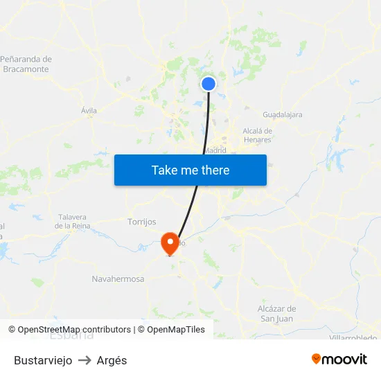 Bustarviejo to Argés map