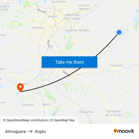 Almoguera to Argés map