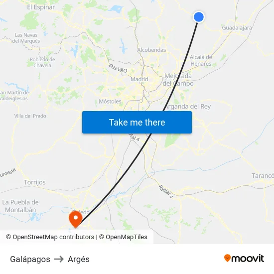 Galápagos to Argés map