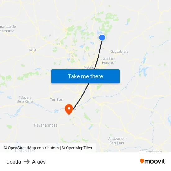 Uceda to Argés map