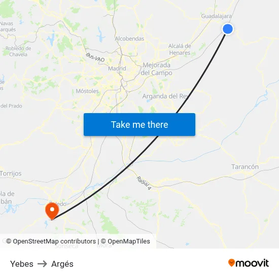 Yebes to Argés map