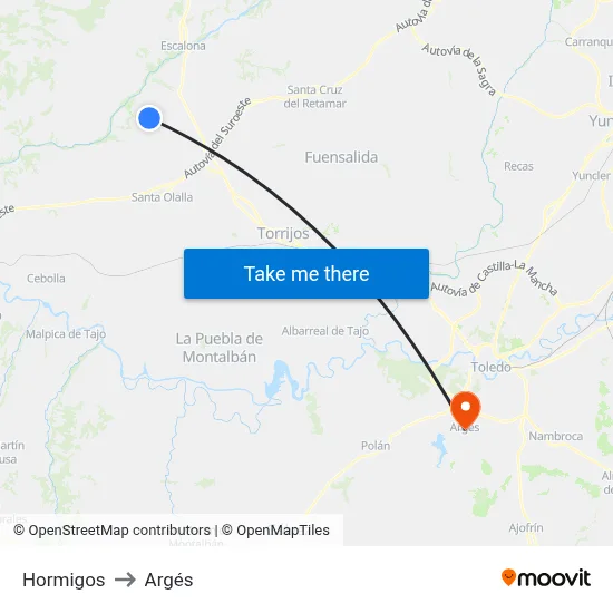 Hormigos to Argés map