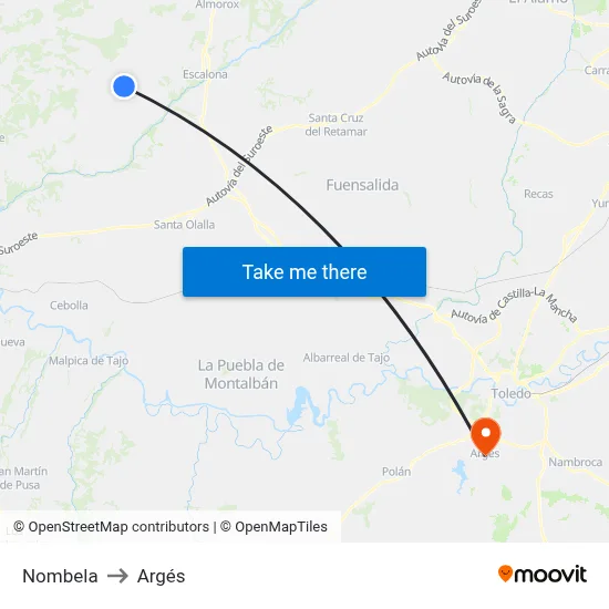 Nombela to Argés map