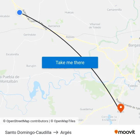 Santo Domingo-Caudilla to Argés map