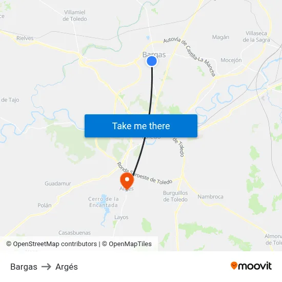 Bargas to Argés map