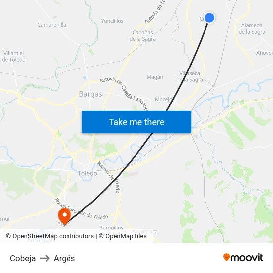 Cobeja to Argés map