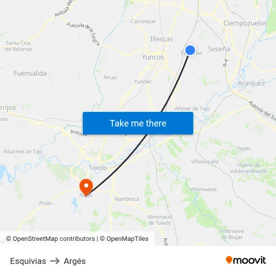 Esquivias to Argés map
