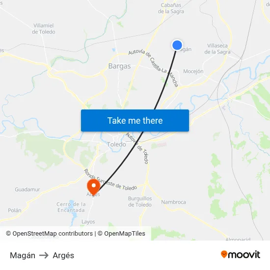 Magán to Argés map