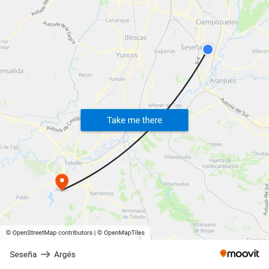 Seseña to Argés map